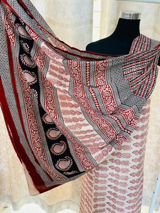 3pc Bagh block printed natural dyed pure cotton suit material set