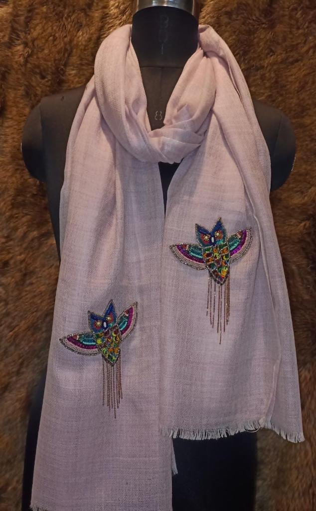 Ivory kashmiri pashmina stole premium embellsihed