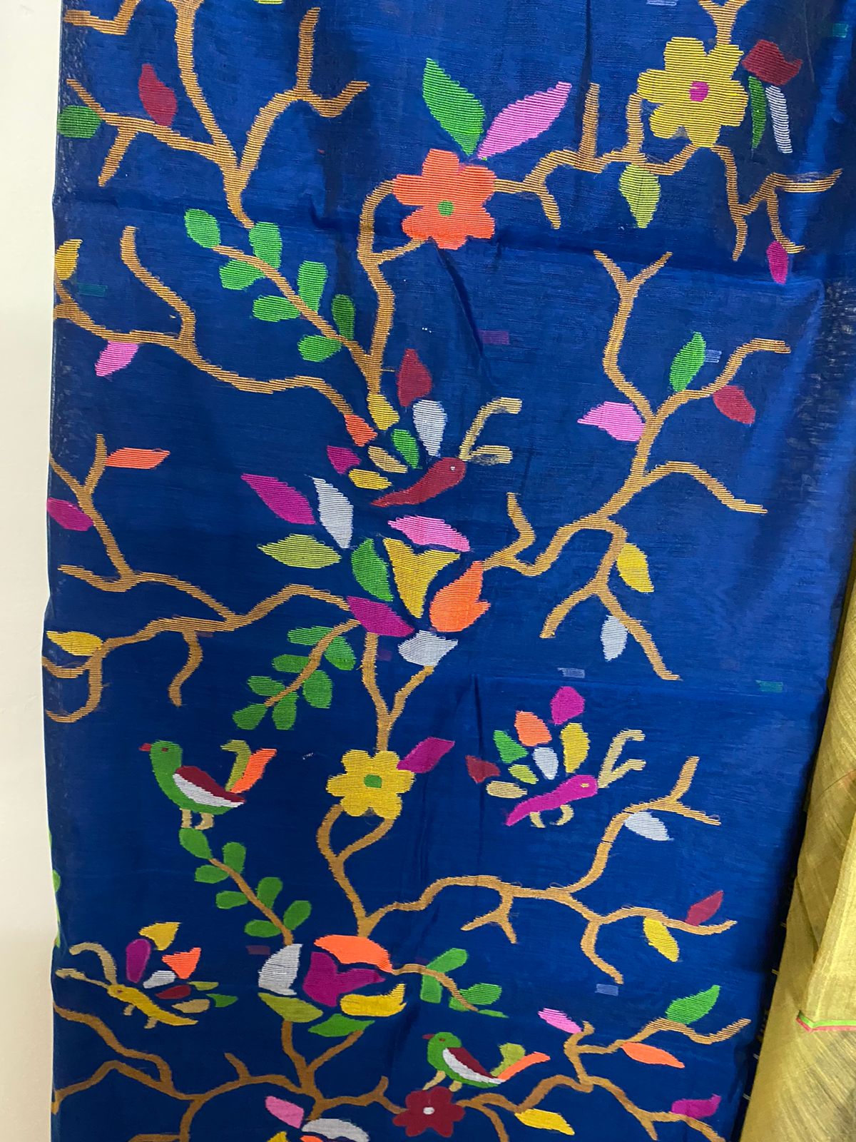 Royal Blue Handloom Jamdani Chanderi Cotton  by Silk Two Piece Unstitched Suit Set